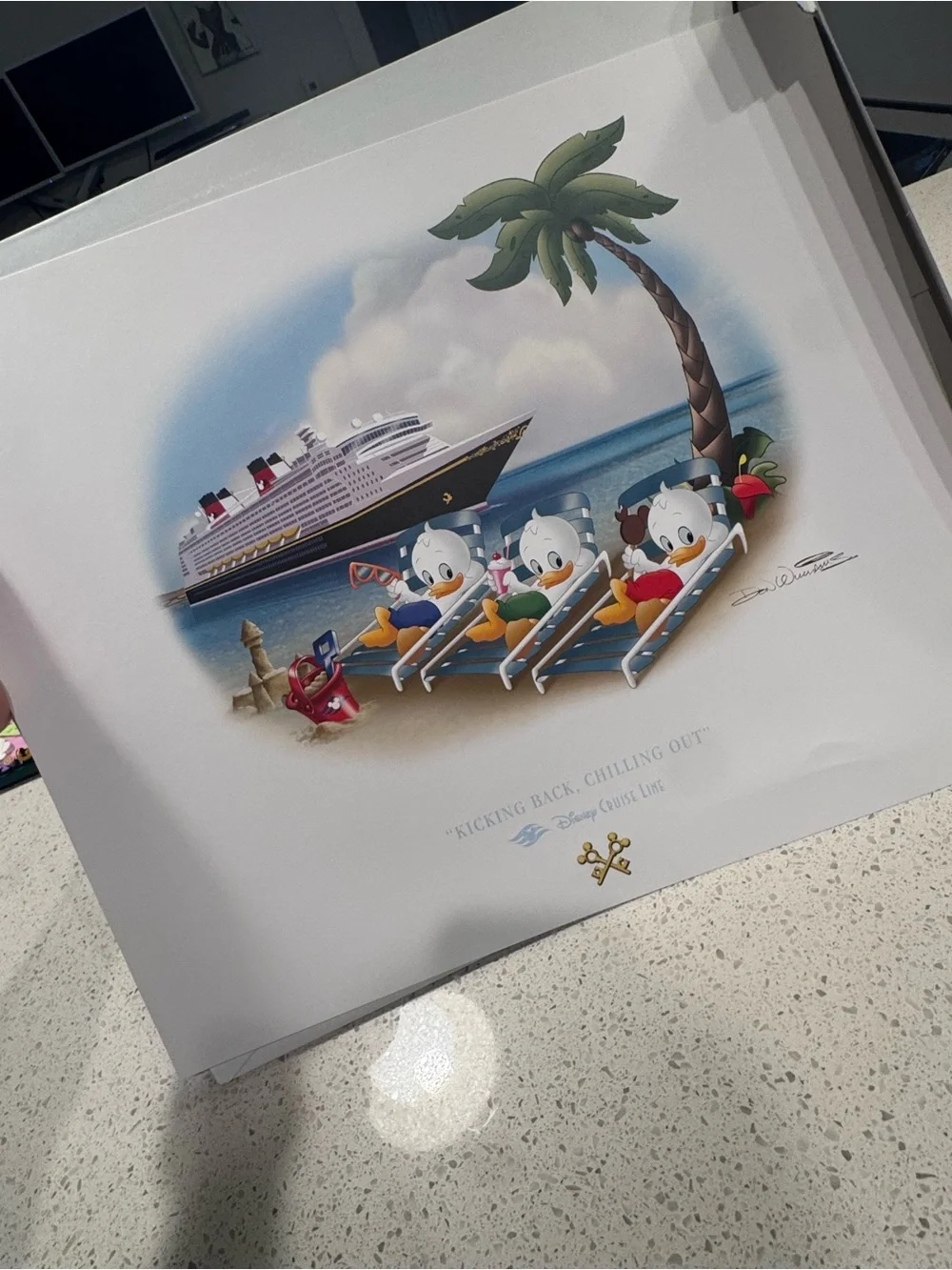 Disney Cruise Line Kicking Back Chilling Out Ducky Williams Lithograph 16x20